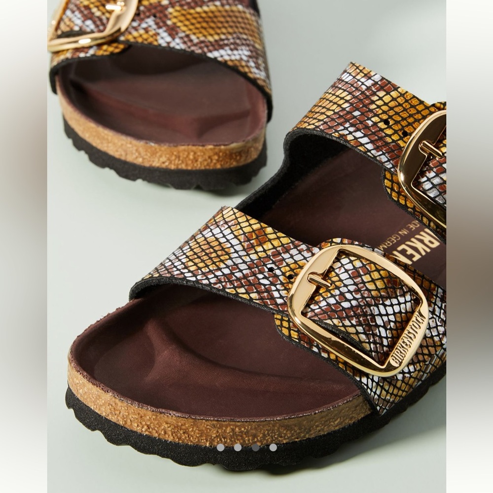 Snakeskin Birkenstock Arizona Sandals with Gold Buckles - Picture 6 of 6